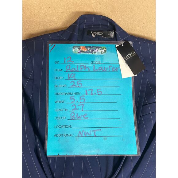 Lauren Ralph Lauren Women's Pinstriped Stretch Wool Blazer SZ 12 Career Navy NEW - Picture 13 of 13